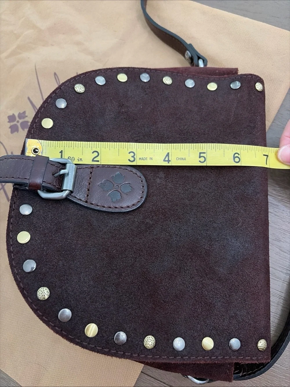 Patricia Nash Isola whiskey Suede Studded Crossbody Bag